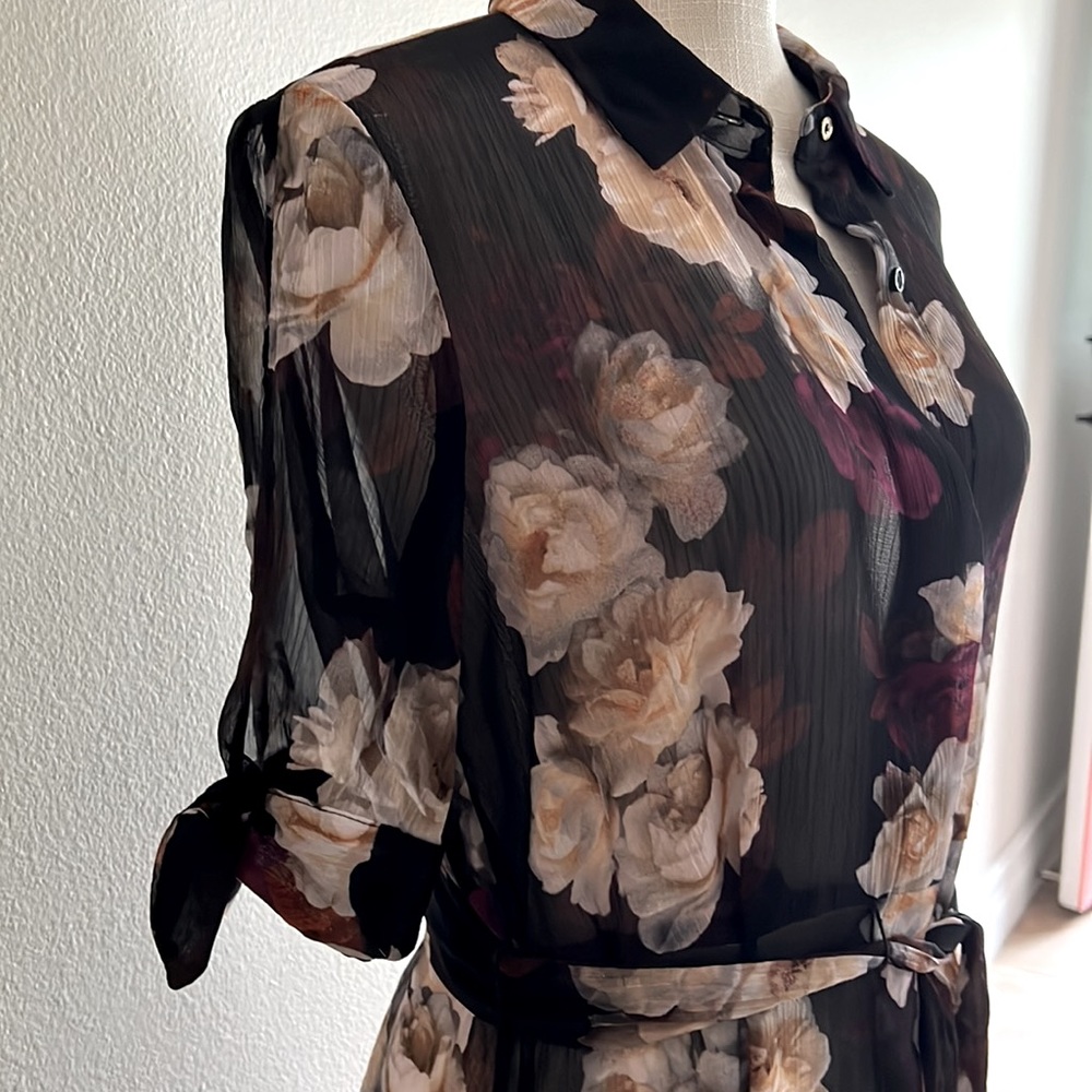 Clavin Klein Floral Chiffon Shirtdress